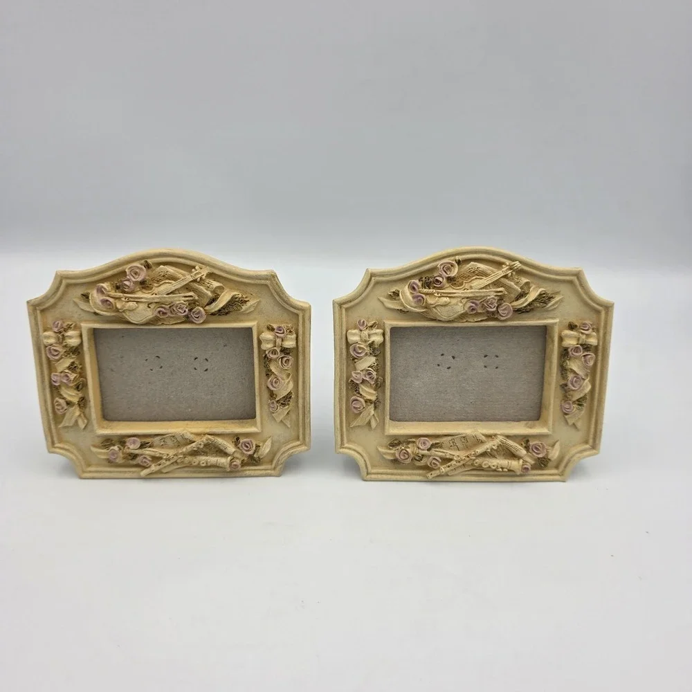 2 Vtg 1994 Figi Graphics Resin Musical Instruments‎ Rose Ivory Picture Frames